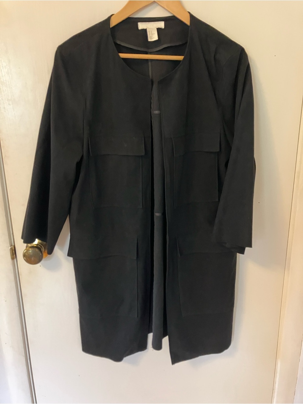 H&M Black Collarless Open-Front Blazer Coat